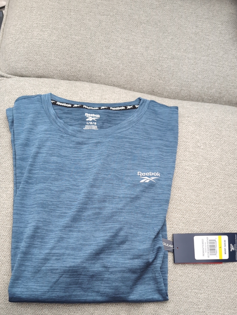 Reebok Heathered Blue Performance Tee with White Logo